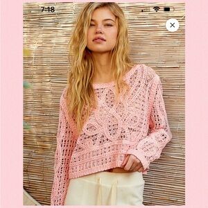 💖POL Pink Crocheted Long Sleeve Top💖